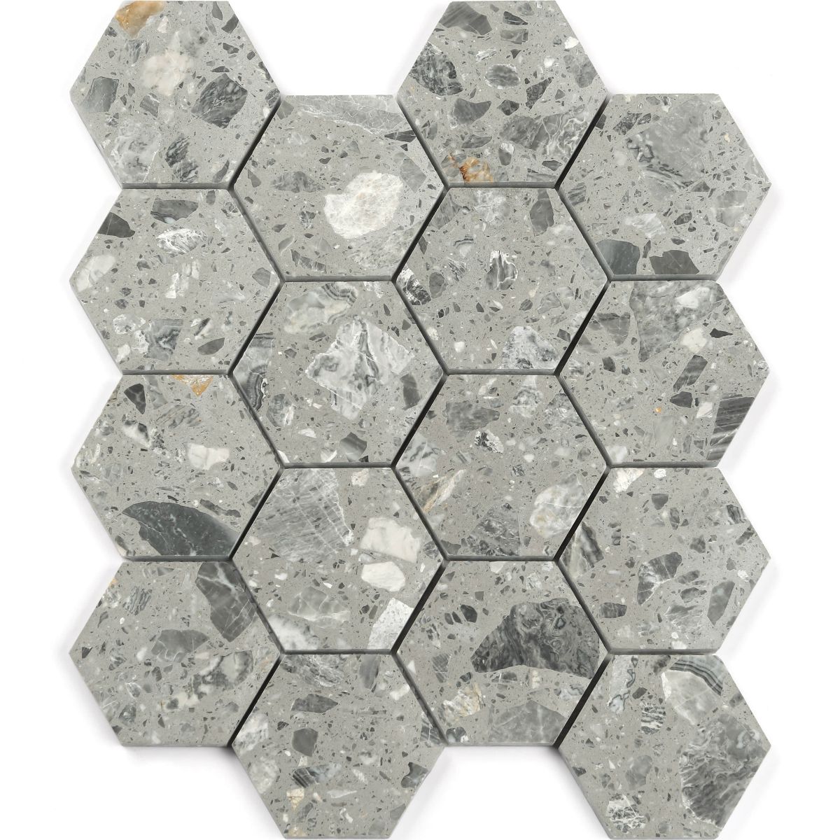 Terrazzo Mosaic Hexagon Chips Grey