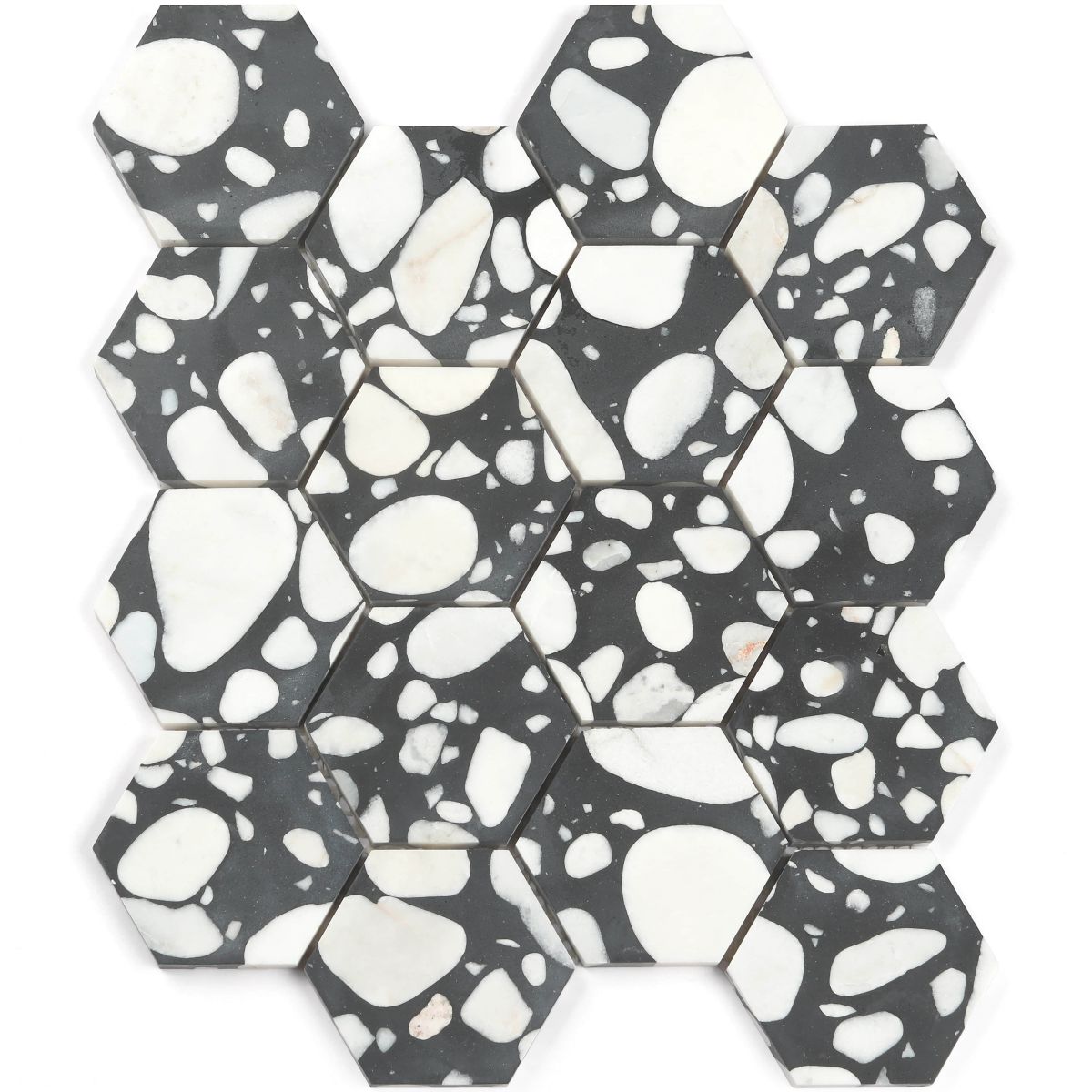 Terrazzo Mosaic Hexagon Chips Black Mixed
