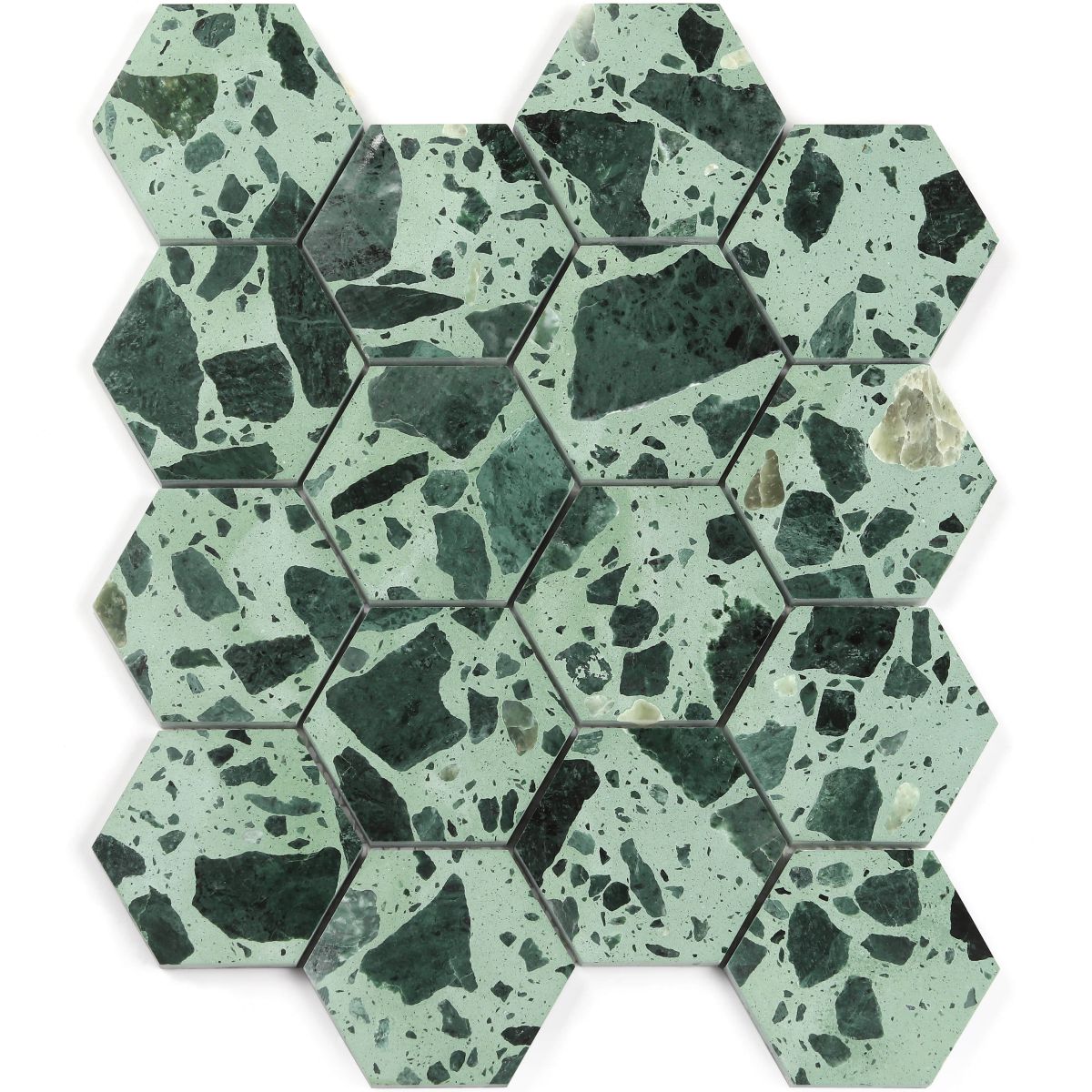 Terrazzo Mosaic Hexagon Chips Green