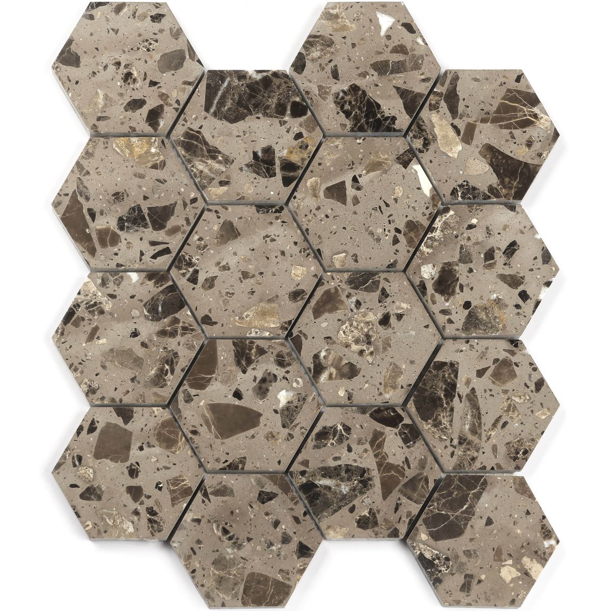 Terrazzo Mosaic Hexagon Chips Brown