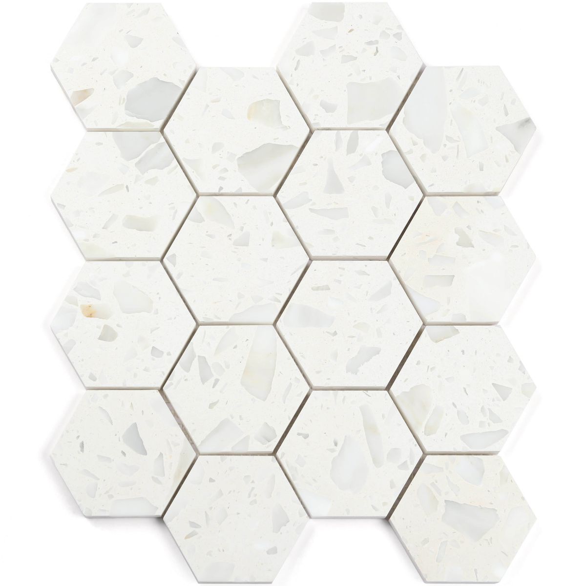 Terrazzo Mosaic Hexagon Chips White