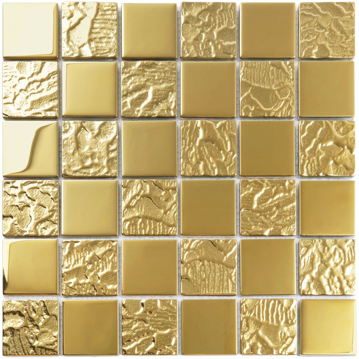 Kitchen Wall Decor Luxury Square Gold Foil Carving Pattern Mix Glass Mosaic Tile
