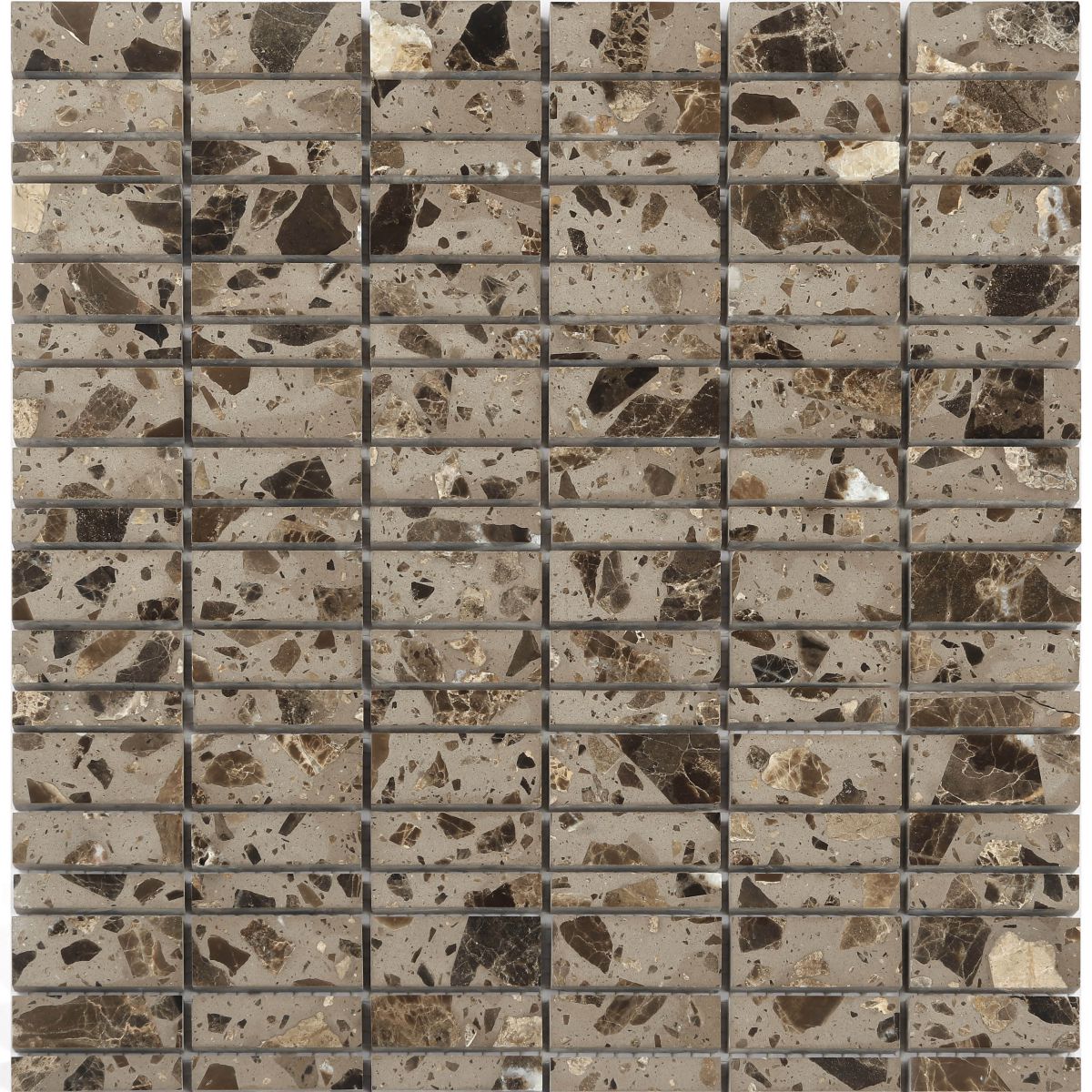 Terrazzo Long Strip Mosaic Tile - Brown